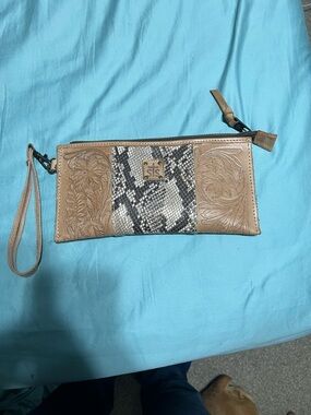 Sts Ranchwear Tan Leather Wristlet with Snakeskin Accent